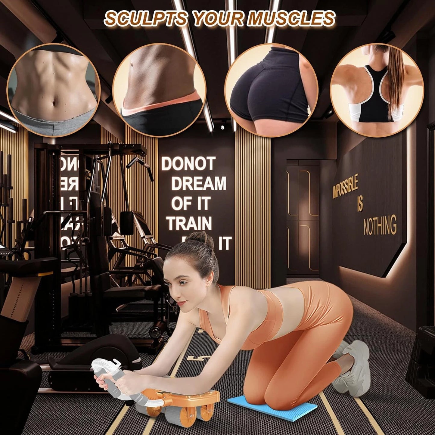 عجلة تمارين البطن المتطورة بدعامة للمرفقين – Ab Roller برجوع أوتوماتيك وثبات عالي